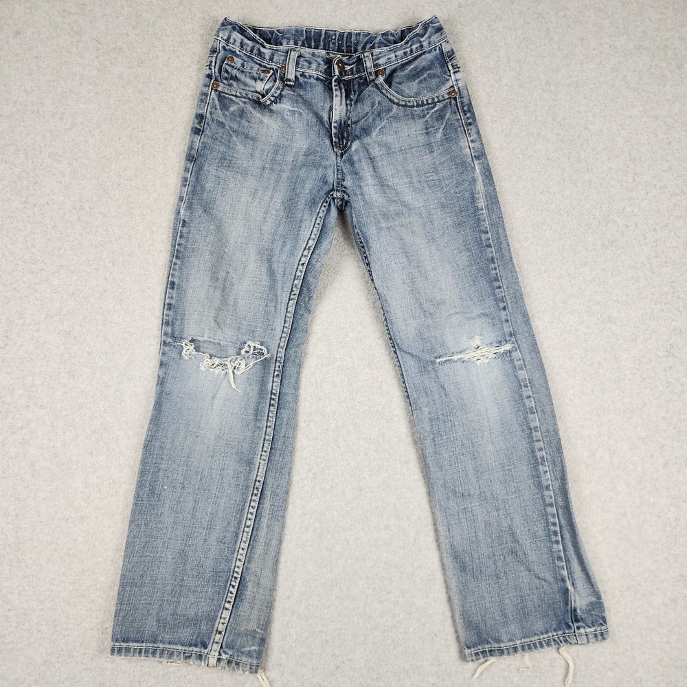 Flypaper Slim Straight Jeans Boys 12 Blue Denim Distressed Grunge Straight Leg